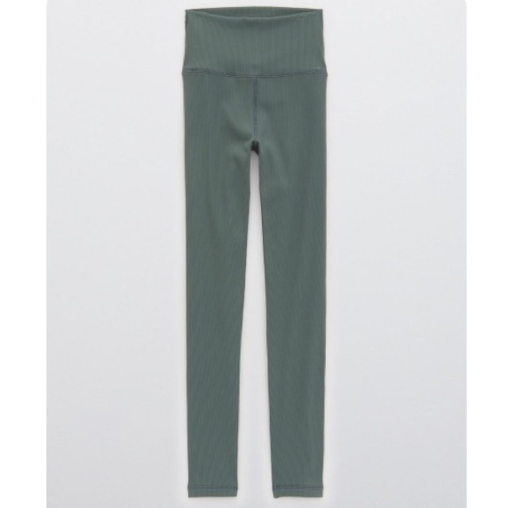 Aerie Offline Green Ribbed High-Waisted Leggings